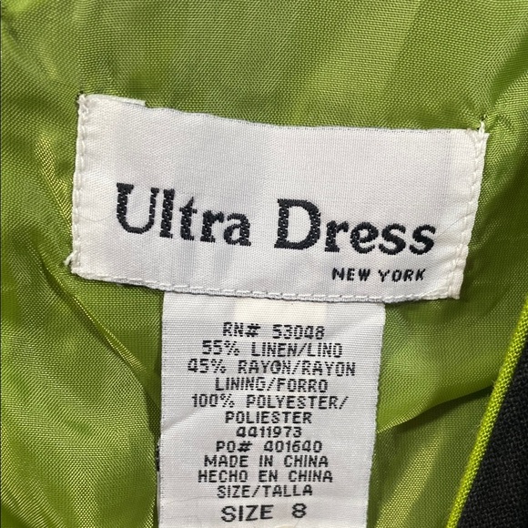 Vintage Linen blend Black V-Neck Sheath Midi Dress with Green Floral Embroidery - Picture 2 of 6